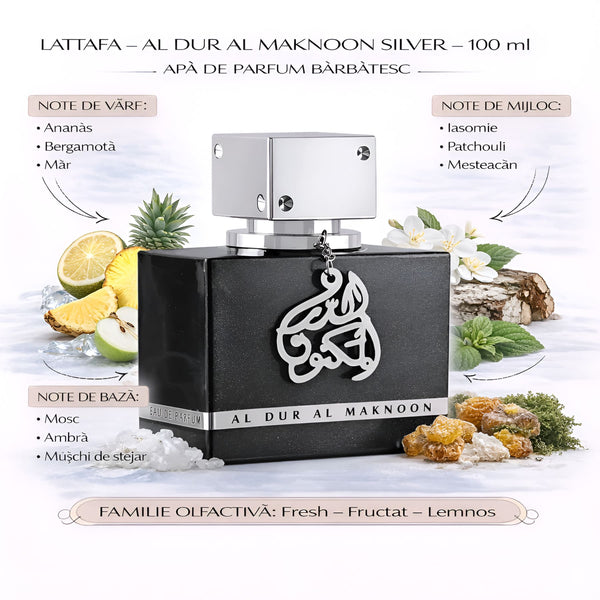 Lattafa AL DUR AL MAKNOON SILVER 100 ml, Apă de parfum barbatesc b