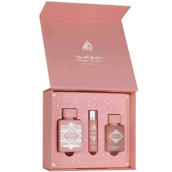 Noble Blush Set Cadou Lattafa Badee Al Oud, 100 ml - 50 ml - 12 ml