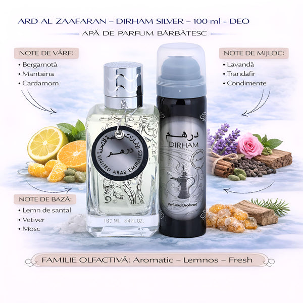 Ard Al Zaafaran Dirham Silver 100 ml + Deo, Apă de parfum barbatesc b