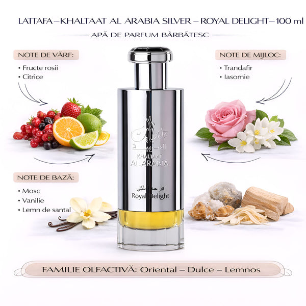 Lattafa KHALTAAT AL ARABIA SILVER ROYAL DELIGHT 100 ml, Apă de parfum barbatesc b