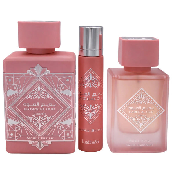 Noble Blush Set Cadou Lattafa Badee Al Oud, 100 ml - 50 ml - 12 ml b