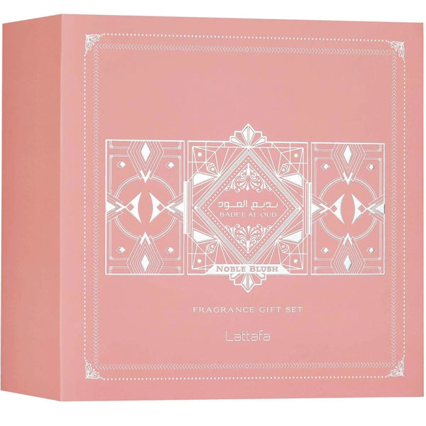 Noble Blush Set Cadou Lattafa Badee Al Oud, 100 ml - 50 ml - 12 ml c