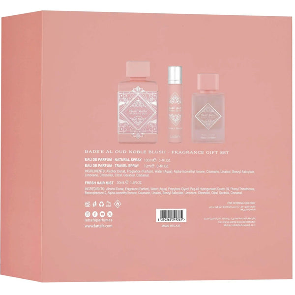 Noble Blush Set Cadou Lattafa Badee Al Oud, 100 ml - 50 ml - 12 ml d
