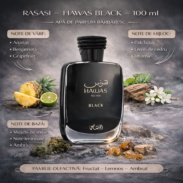 Rasasi Hawas Black 100 ml, Apă de parfum barbatesc