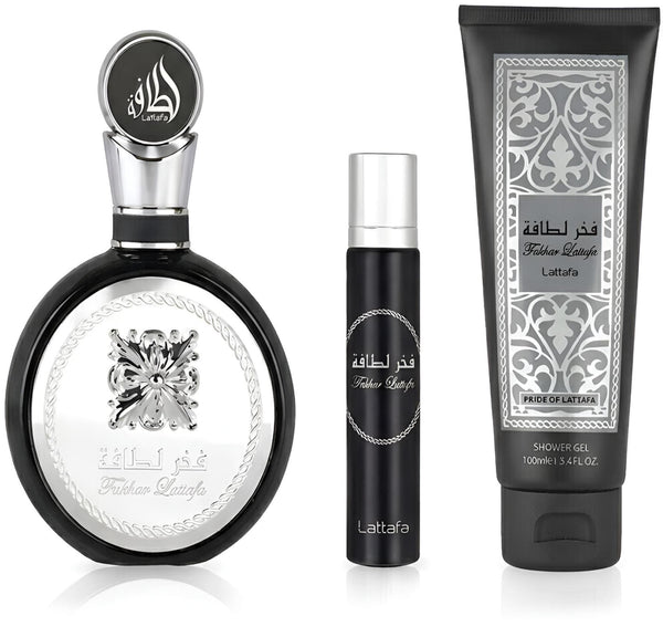 Set Cadou Lattafa Fakhar Men 100 ml EDP + 12ml EDP + 100ml Shower Gel