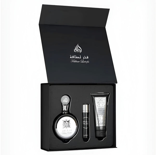 Set Cadou Lattafa Fakhar Men 100 ml EDP + 12ml EDP + 100ml Shower Gel c