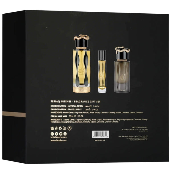 Set Cadou Teriaq Intense 3 pcs EDP 100 ml, Travel 12 ml, Hair Mist 50 ml c