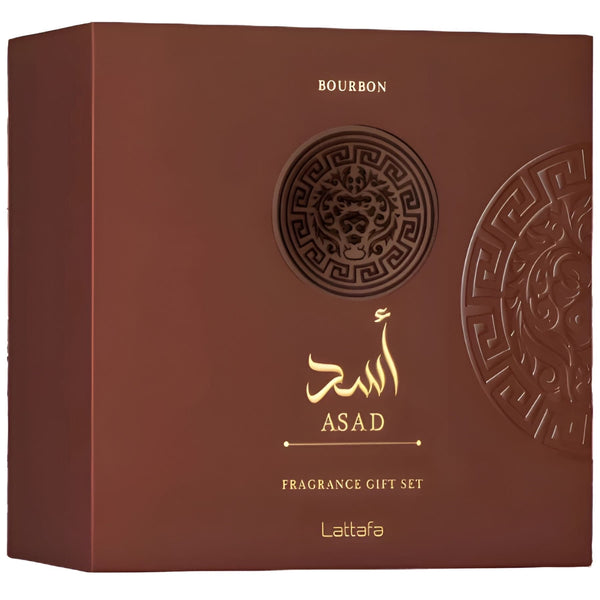 Set cadou Lattafa Asad Bourbon 3 PCS 100 ml + 12 ml + Gel de Dus